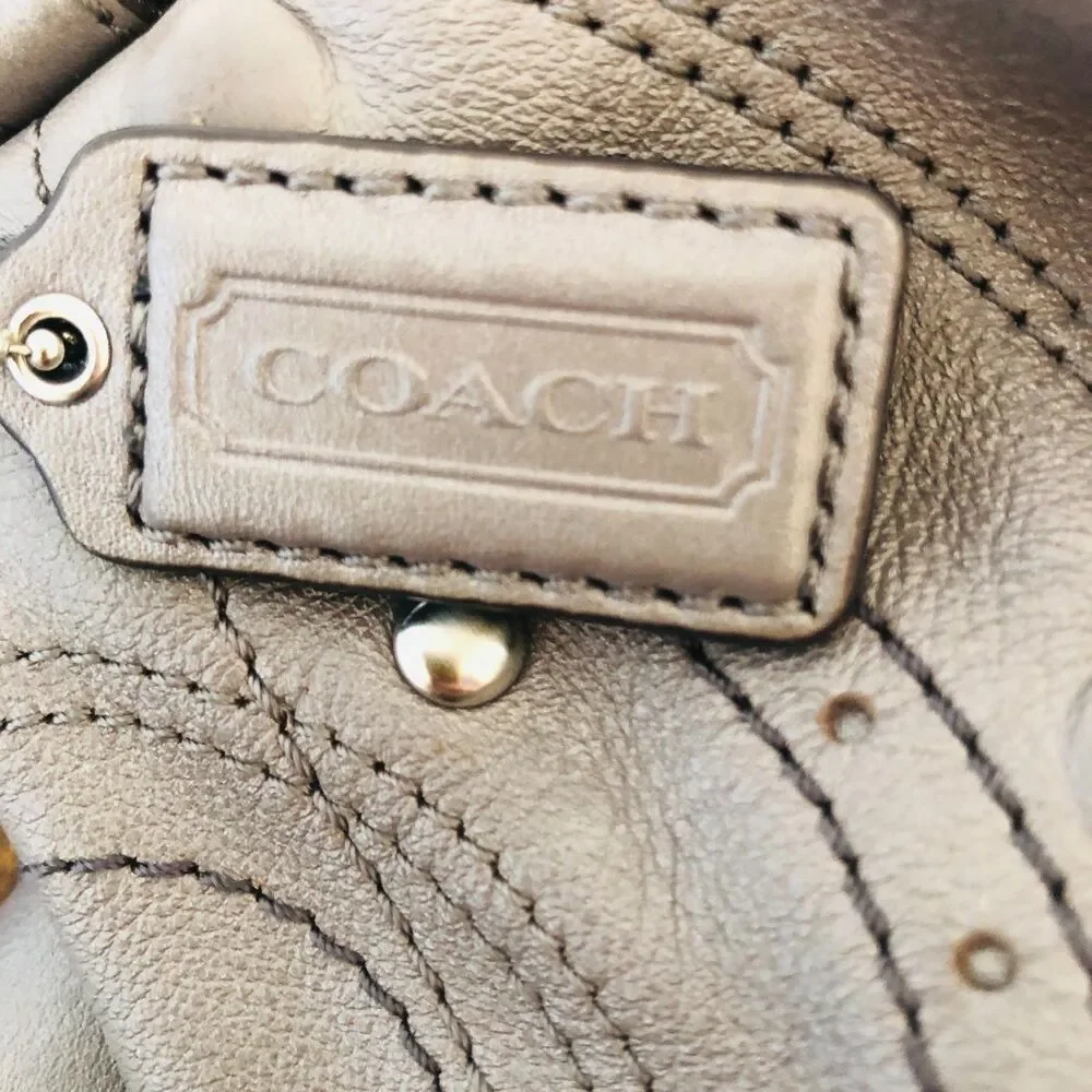 Coach Gunmetal Gray Leather Studded Embossed Hobo Shoulder Bag F16178